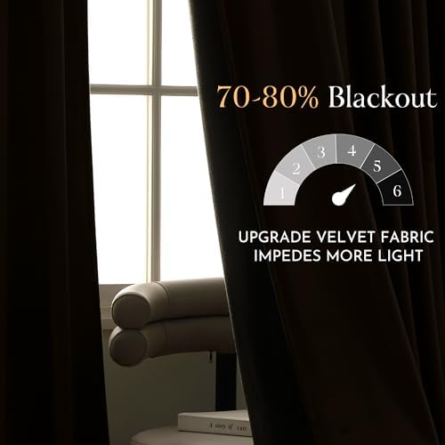 NICETOWN 120 inches Velvet Curtains - Taupe Blackout Extra Long High