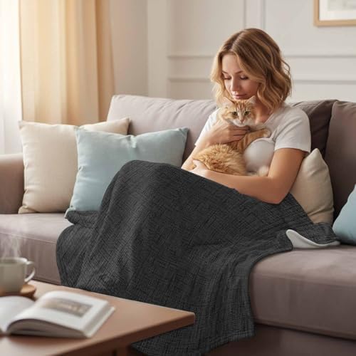 Black Solid Throw Blanket 60”×80” for Couch Sofa Bed, Minimalist Cloth