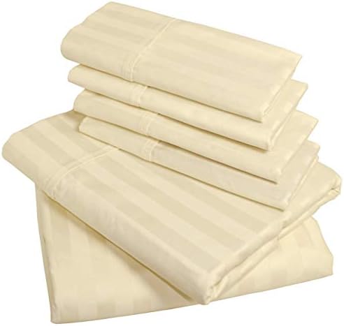 5 PCs Duvet cover set Western King Size Cream/Ivory Stripe 400 Thread