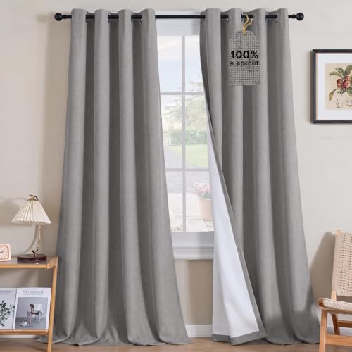 H.VERSAILTEX 100% Blackout Linen Curtains 120" L 2 Panels Heathered