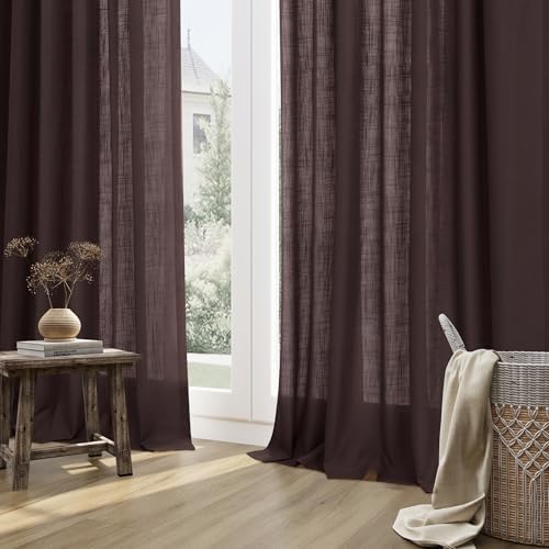 Guken Linen Curtains 96 Inch Long for Living Room Rod Pocket Coffee