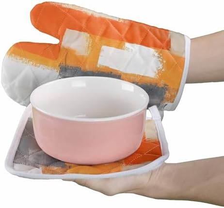 Quilted Cotton Terry Cloth Oven Mitt, Pot Holder Orange Gray Gradient