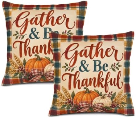 Gather Plaid Pillow Covers 22x22 Inch Set of 2 Linen for Farmhouse