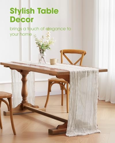 Pureegg 2 Pack Cheesecloth Table Runner 120 Inch Ivory