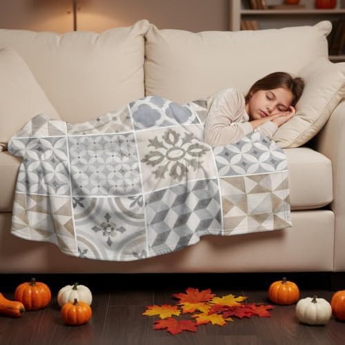 Boho Patchwork Blanket Plush Cozy Fuzzy Throw Blanket for