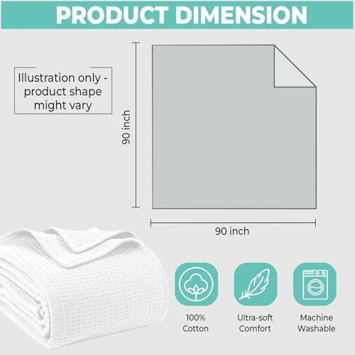 100% Cotton Blankets for Bed 90x90- Waffle Weave Blankets for Summer
