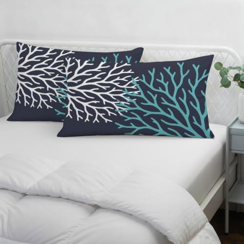 Turquoise White Coral Pillowcase 12x20 Inch Navy Blue Solid Color Soft