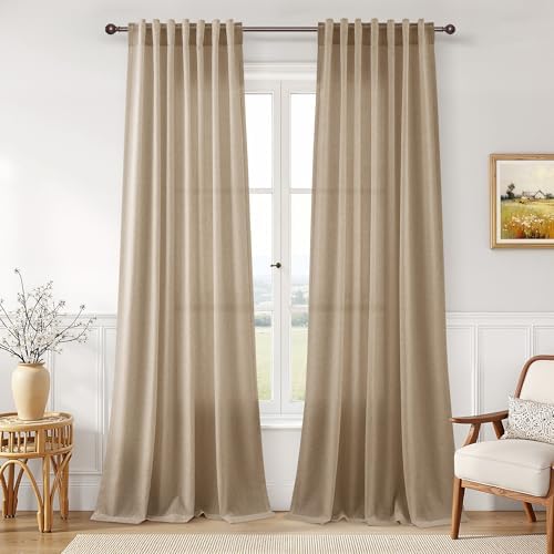 Joywell Linen Curtains 96 Inches Long for Living Room Sand