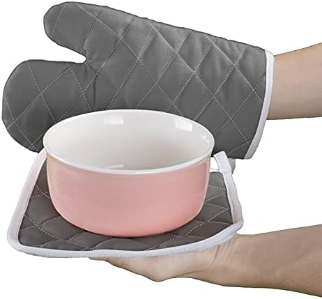 Kitchen Oven Gloves Solid Color Oven Mitts Pot Holder Set Dark Grey