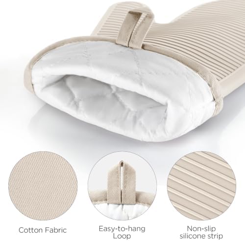 BONTHEE Oven Mitts and Pot Holders, Silicone Kitchen Mitts - Off-White