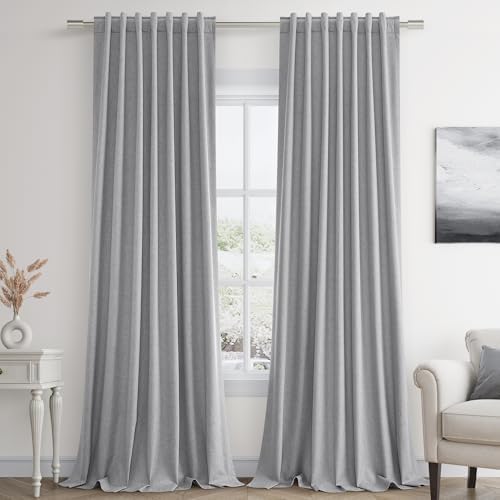 Guken Extra Long 100% Blackout Grey Linen Curtains 120 Inches for