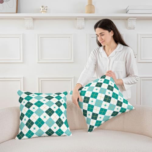 Erosebridal Grid Checkered Green Set of 2 Throw Pillow Covers 20x20