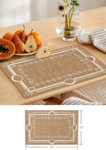 Brown Double Lines Table Runner and Placemats Set of 6 Modern Linen