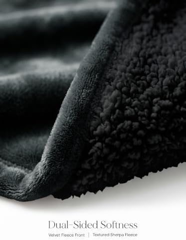 Utopia Bedding Reversible Plush Sherpa Blanket Queen Size Black, 90x90