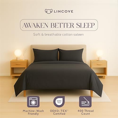 Lincove 100% Cotton Sateen 4 Piece Bed Sheet Set – 400 Thread Count