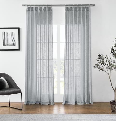 Central Park Pinch Pleated Semi Sheer Curtain Panel, 40"x95"x2