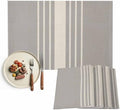 Placemats Set of 6, Beige Striped Cotton Linen Place Mats, Grey