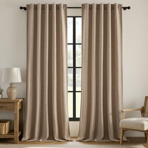 MIULEE Thick Linen Curtains, 42Wx96L, Brown Tan Semi Sheer Linen