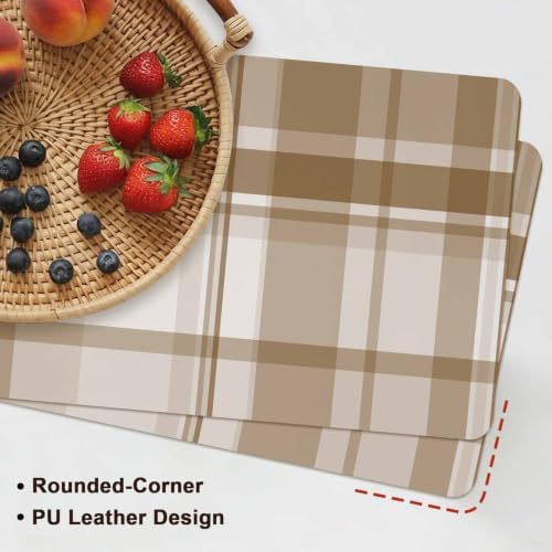 Vintage Beige Brown Plaid Leather Placemats Set of 6,12x18