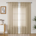 Gwine Taupe Sheer Curtains 84 Inches Long 2 Panels for Living Room