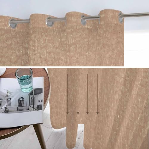 Rustic Tan Texture Sheer Curtains for Living Room 84 inch Length 2
