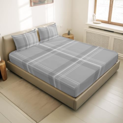 Twin XL Fitted Sheet Deep Pocket, Minimalist Gray Plaid Soft