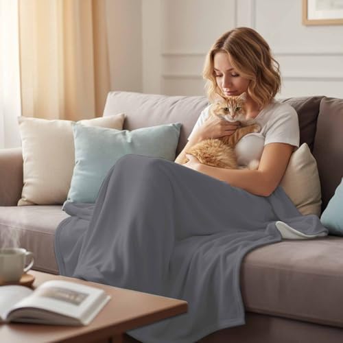 Pure Color Light Gray Flannel Throw Blanket Fleece Blankets,Minimalist
