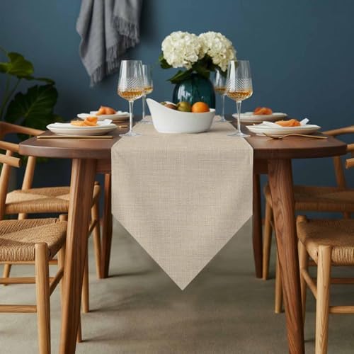 Vandarllin Table Runners 13x108 Inches Long, Beige Linen Texture Table