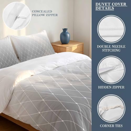 3 Pieces Duvet Cover Queen Bedding Sets Country Gray Gradient Lines