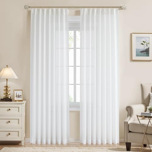 WEST LAKE Extra Long White Pinch Pleat Sheer Curtain Panels 108 Inches