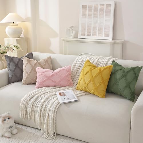 TAOSON Fall Faux Fur Moroccan Throw Pillow Covers 18 x 18, Set of 2