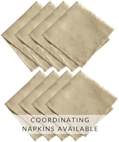 Elegant Woven Leaves Jacquard Damask Tablecloth, Taupe - 60" W x 102"