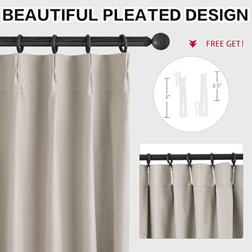 Natural Linen Pinch Pleated Full Blackout Curtains 84 Inches Long 1
