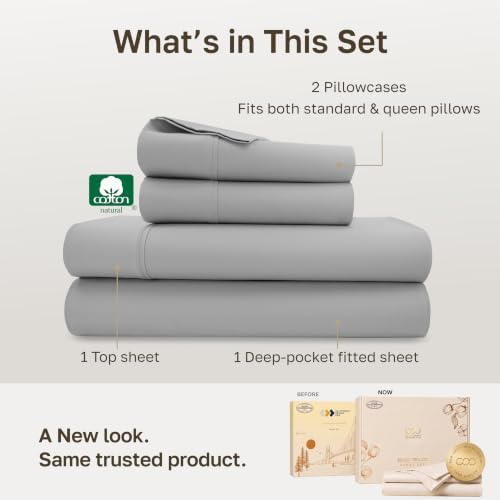 California Design Den Soft 100% Cotton Queen Size Bed Sheet Set, Light