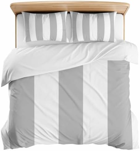 Duvet Cover King Size, Gray Striped 3-Piece Bedding Quilt/Comforter