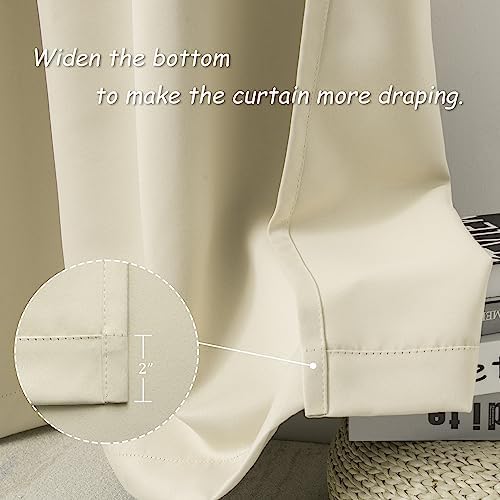 DUALIFE Cream Beige Curtains 72 Inch Length Blackout Window Curtain