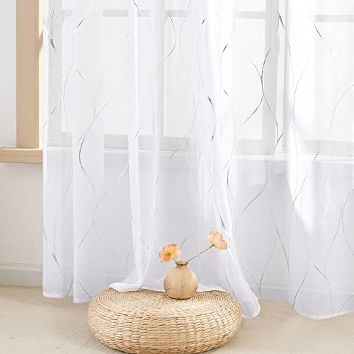 Deconovo Light Filtering Sheer Curtains 63 Inches Long for Living Room