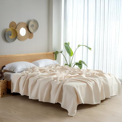 100% Turkish Cotton Waffle Blanket Cal King - Cozy, Airy, Lightweight