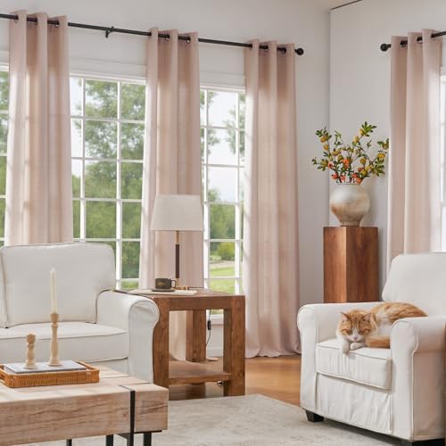 jinchan Taupe Linen Textured Curtains 96 Inch Long 2 Panels for Living