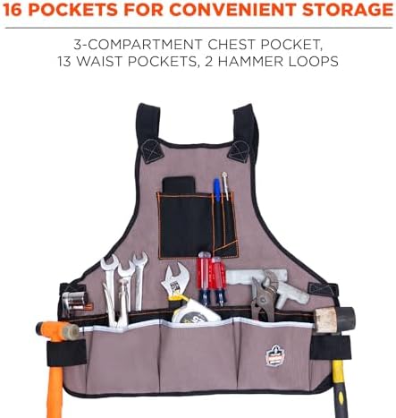 Ergodyne Arsenal 5700 Torso Length Work Tool Apron, 16-Pockets, Gray