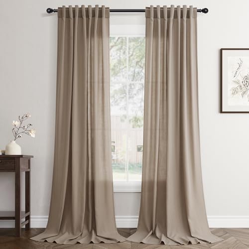 Jowels Dark Taupe Linen Curtains 96 Inch Long 2 Panels for Living Room