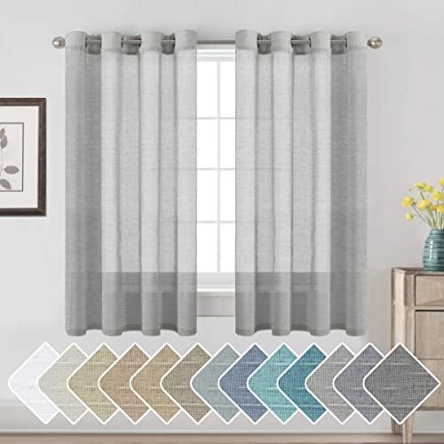 H.VERSAILTEX Grey Linen Sheer Curtains 63" 2 Panels Grommet