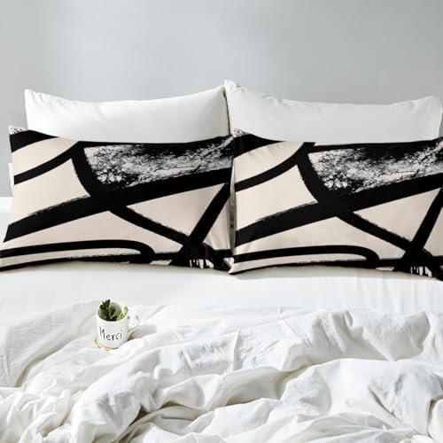 Feelyou Abstract Duvet Cover Kids Bedding Beige Grey Set Queen Size