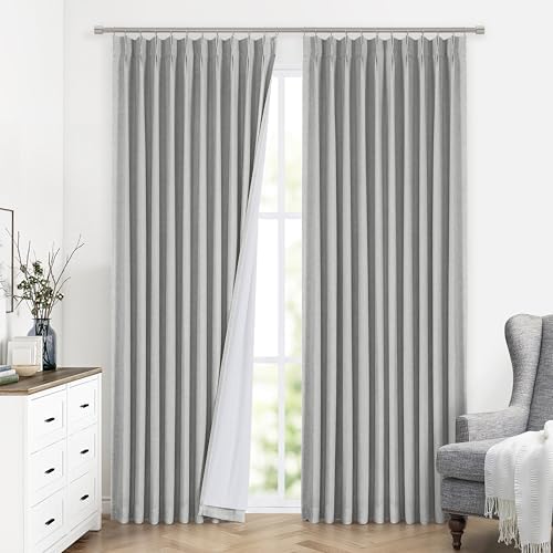 Vision Home Light Gray Pinch Pleated Full Blackout Curtains Linen