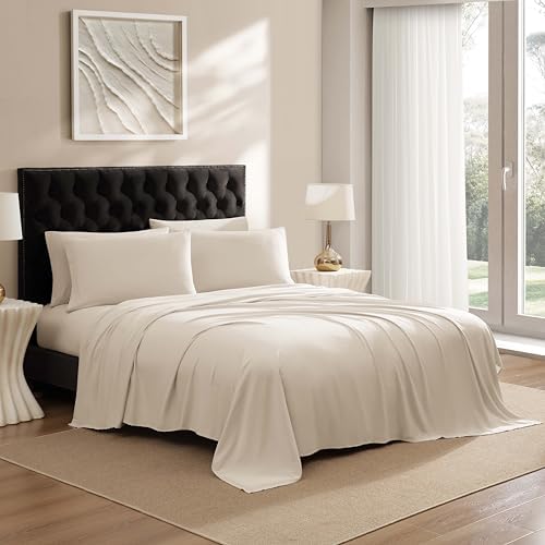 ELLE Decor Queen Garment Washed Microfiber Sheet Set, 6-Piece, Taupe