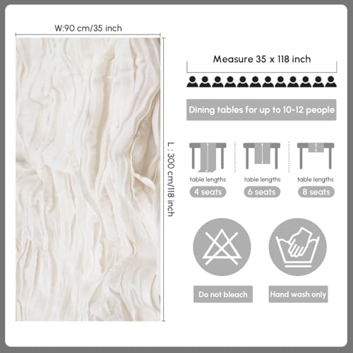 YATOJUZI Ivory Cheesecloth Table Runner Seasonal Neutral Ivory Gauze