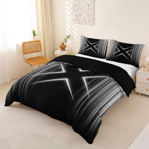 Feelyou Gray Stripes Duvet Cover Queen Size Geometric Abstract