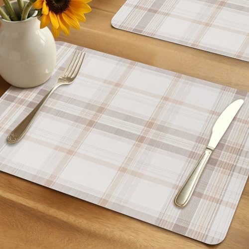 Vintage Tartan Rustic Minimalist Leather Placemats Set of 6,12x18