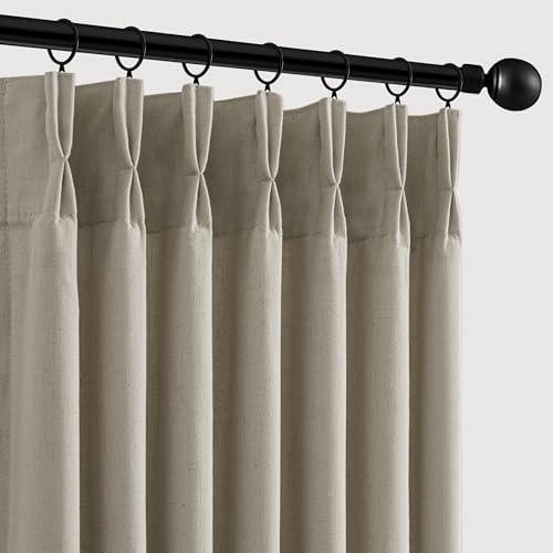 ANRODUO Oatmeal Pinch Pleated Linen Curtains 108 Inches Long 2 Panels