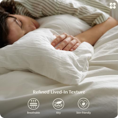 Bedsure PureWoven 100% Washed Cotton Duvet Cover Set, Twin Size, 2-PC